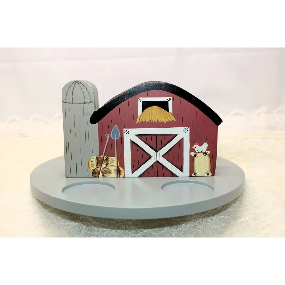 VTG Gold! Kenyield~ Hand Painted Wood Lazy Susan Caddy Napkin/S&P/Butter Dish